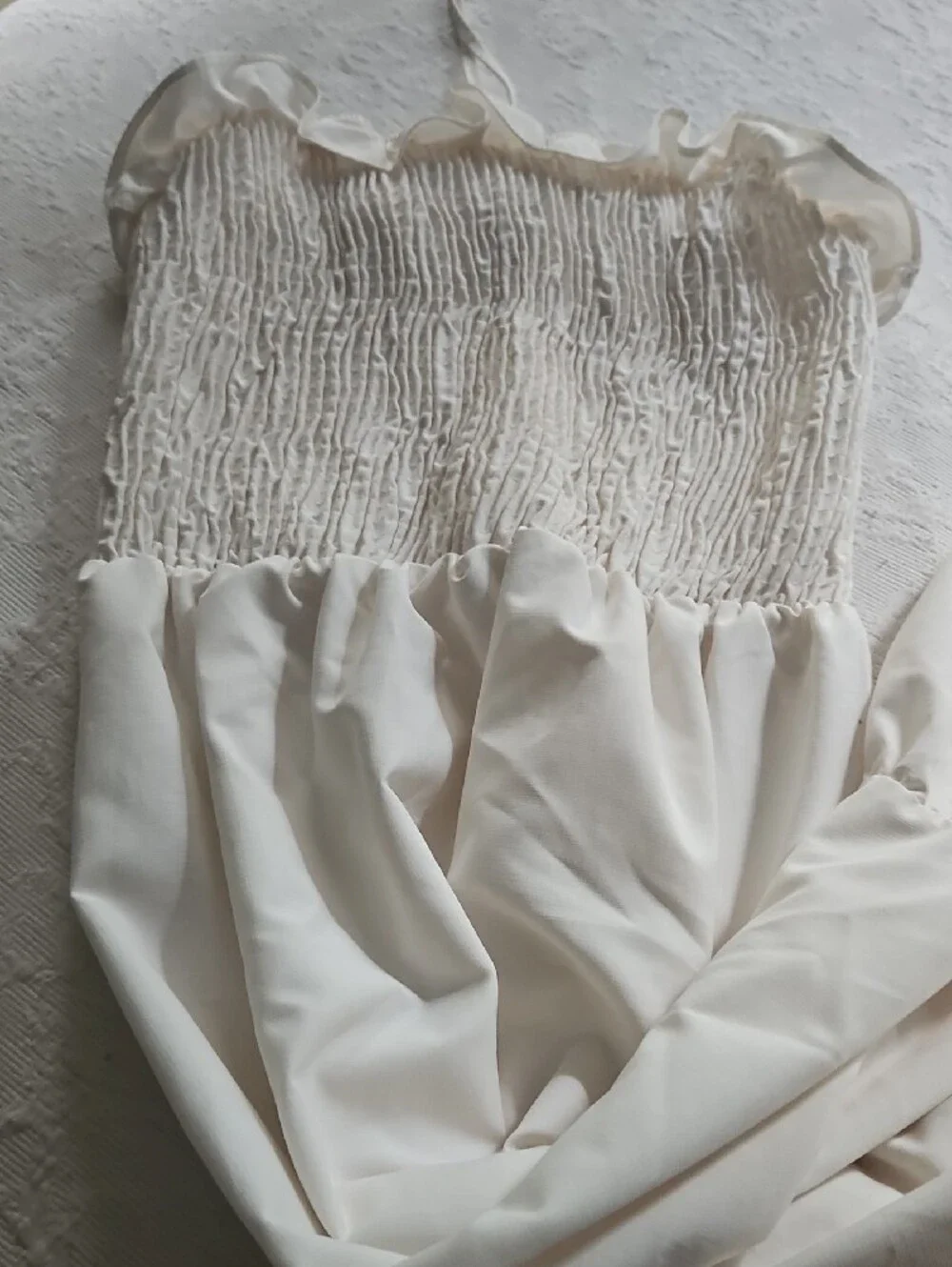 Timing Cream Strapless Smocked Ruffle Slip - Picture 3 of 6
